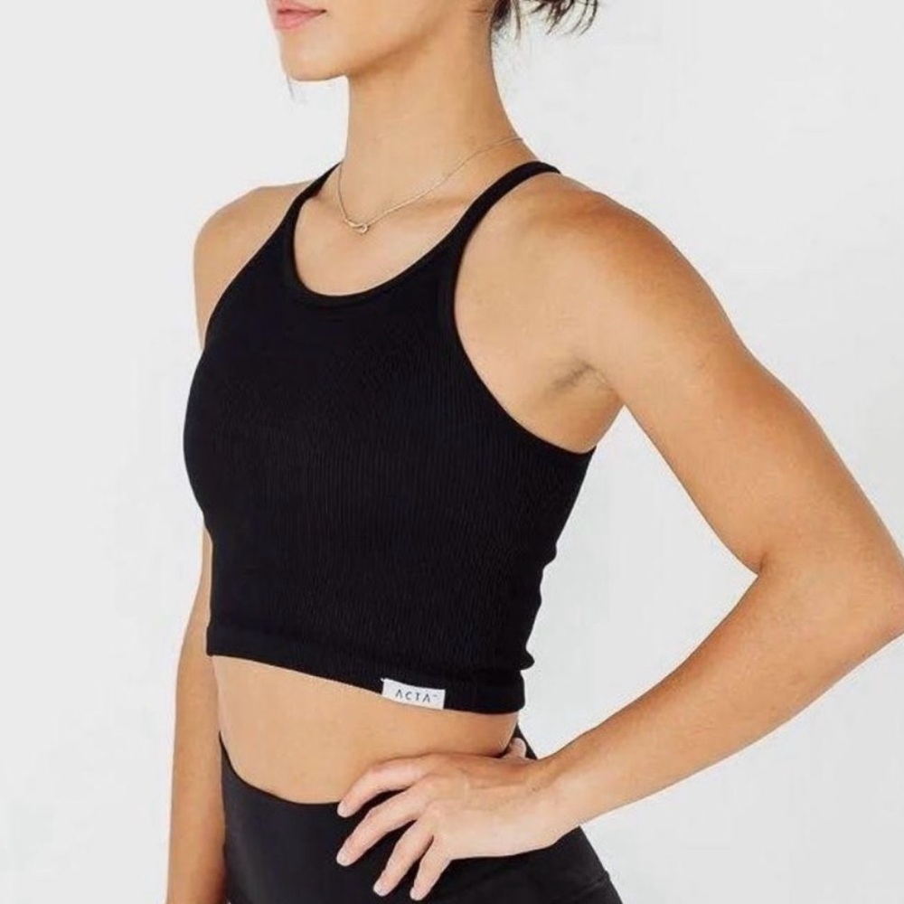 Black ACTA Ribbed Seamless Cropped Tank Sz M